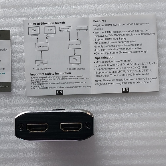 NIB Techole HDMI BI-Direction Switch - Picture 5 of 6